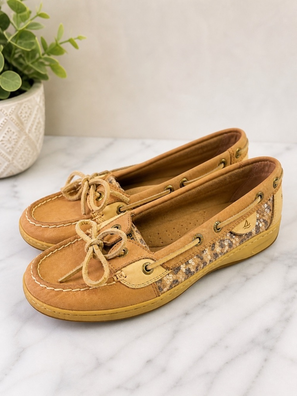 Sperry Top Siders Leopard Animal Print Sequin Side Detail